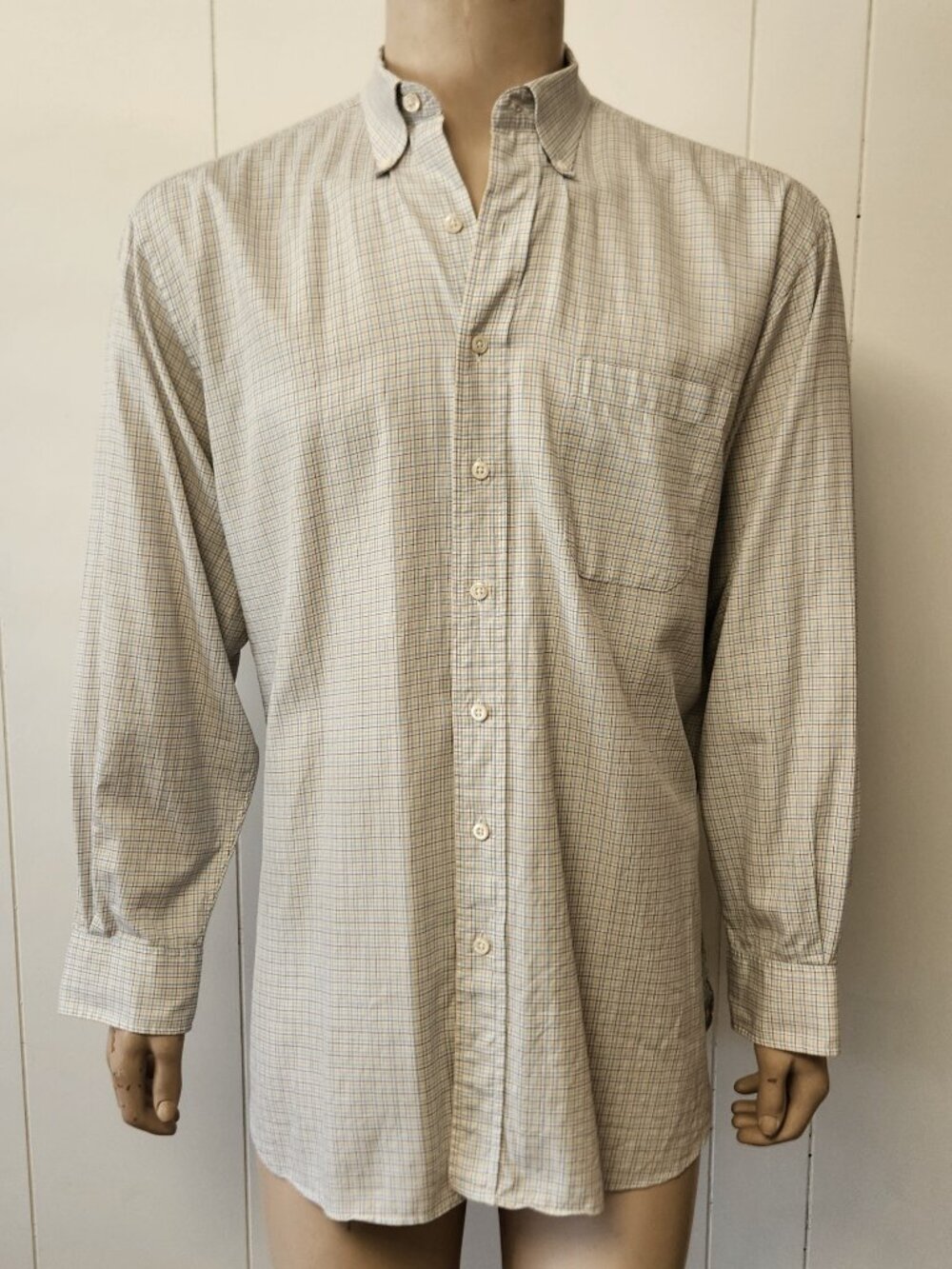 Paul Stuart shirt 17 34 men's checked cotton button-down